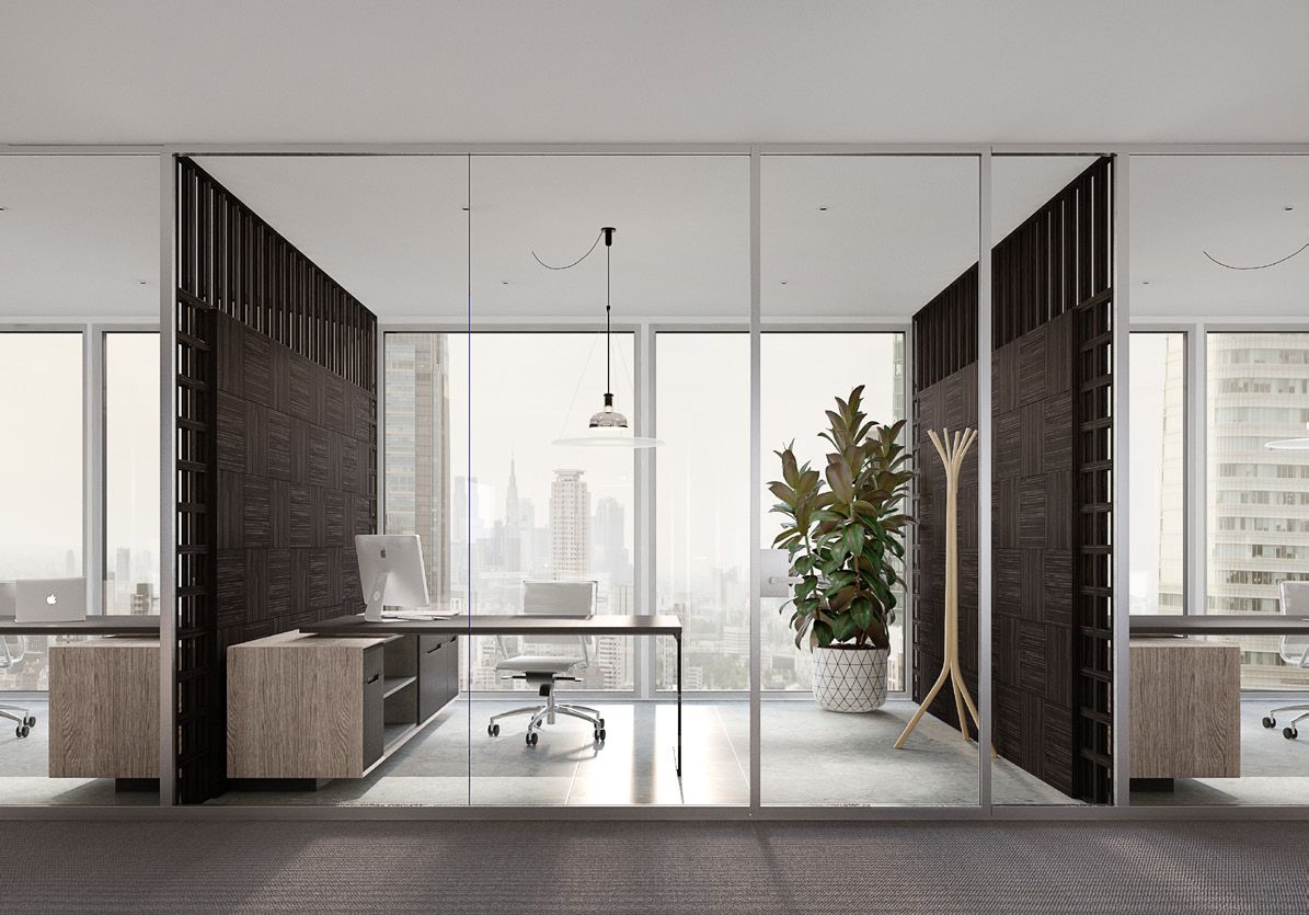 Brera25 executive desk with glass leg and customized boiserie